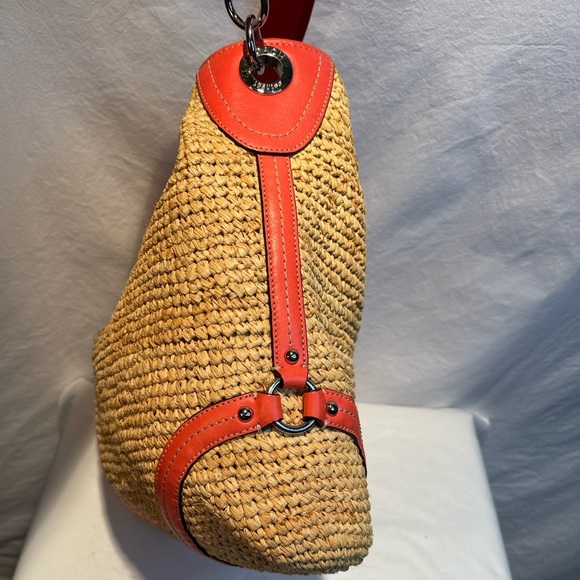 Vintage Large Raffia Hobo Coach Straw/Leather Bag with Coral Trim - Picture 4 of 15